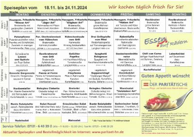 Speiseplan 18.11. – 24.11.2024