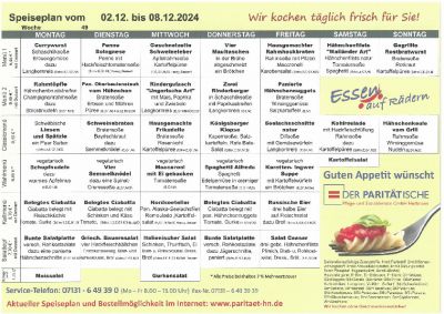 Speiseplan 02.12. – 08.12.2024