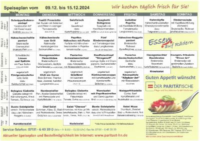 Speiseplan 09.12. – 15.12.2024