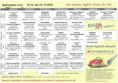 Speiseplan 16.12. – 22.12.2024