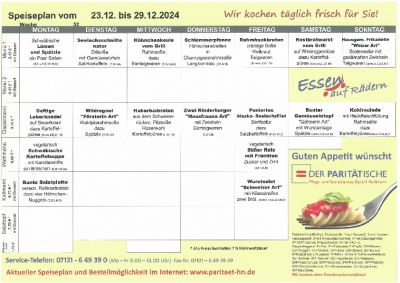 Speiseplan 23.12. – 29.12.2024