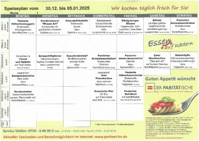 Speiseplan 30.12. – 05.01.2025