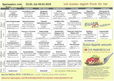 Speiseplan 03.03. – 09.03.2025