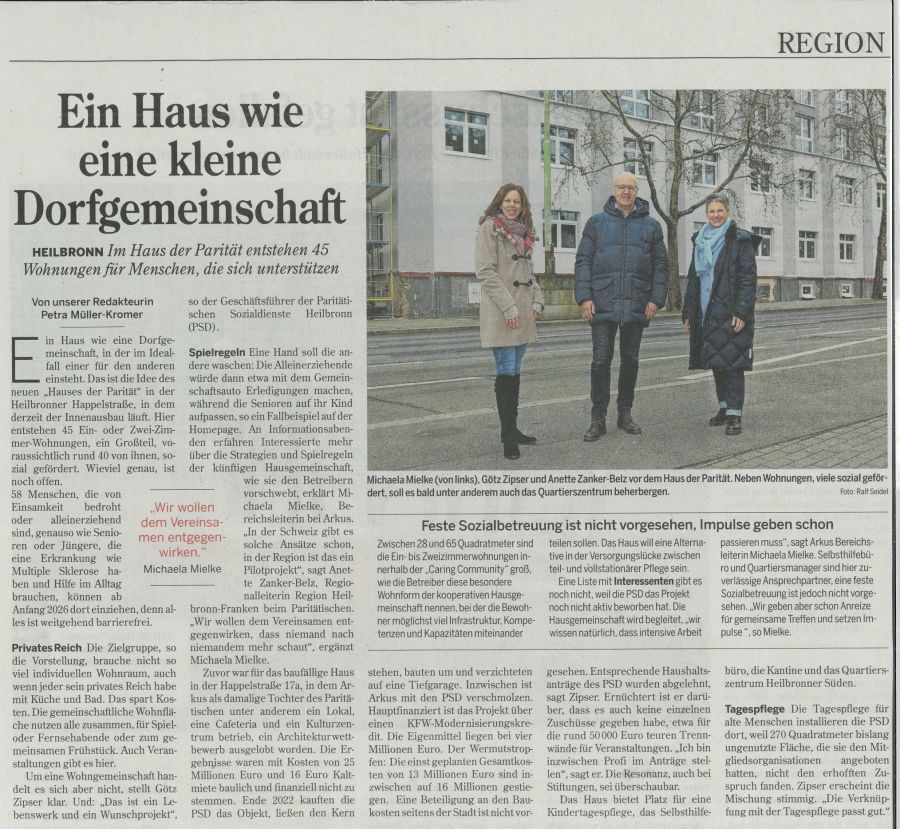 Artikel HSt vom 22.01.2025 – Haus der Parität Caring Community